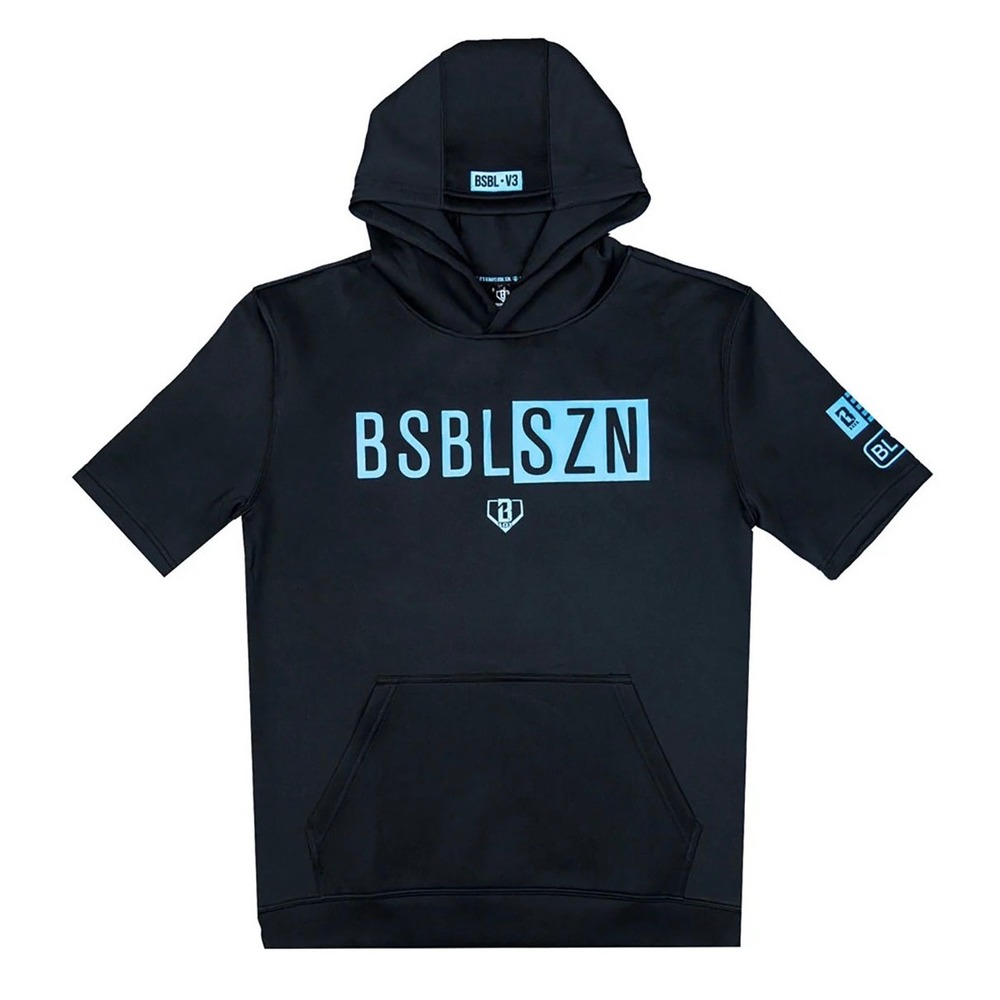 Baseball Lifestyle 101 Youth BSBL-SZN Short Sleeve Hoodie V3 Black Blue YXL